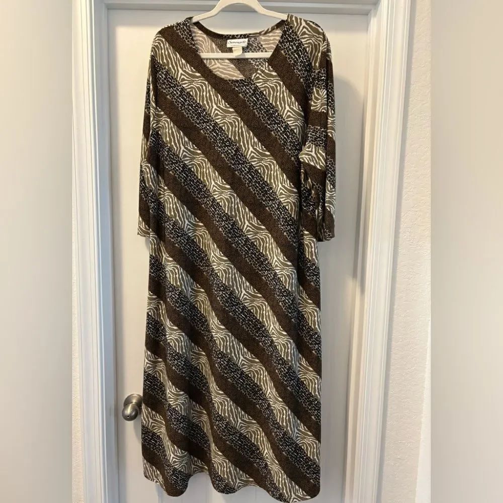 Serengeti Vintage Kaftan Style Brown and Cream Striped Women's Dress Maxi